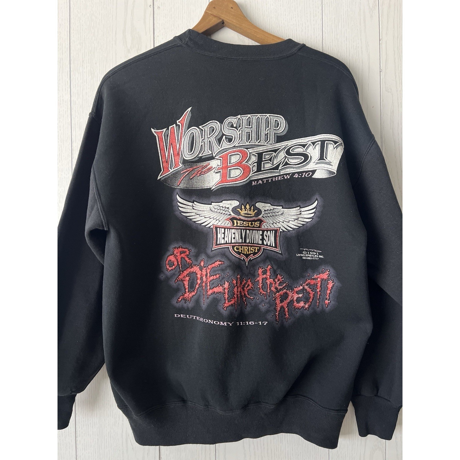 Vintage 90's Living Epistles Sweatshirt Double Sided Jesus Harley 1991 Black